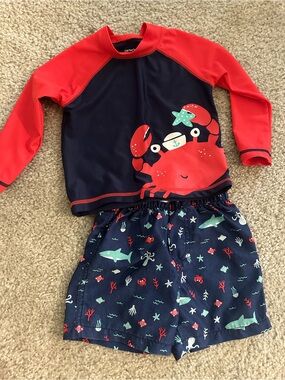 Carter's Navy Swim Rashguard Set with Red Crab Boys 12-18mon